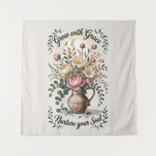 Vase with Florals Grow With Grace Quote Tapestry