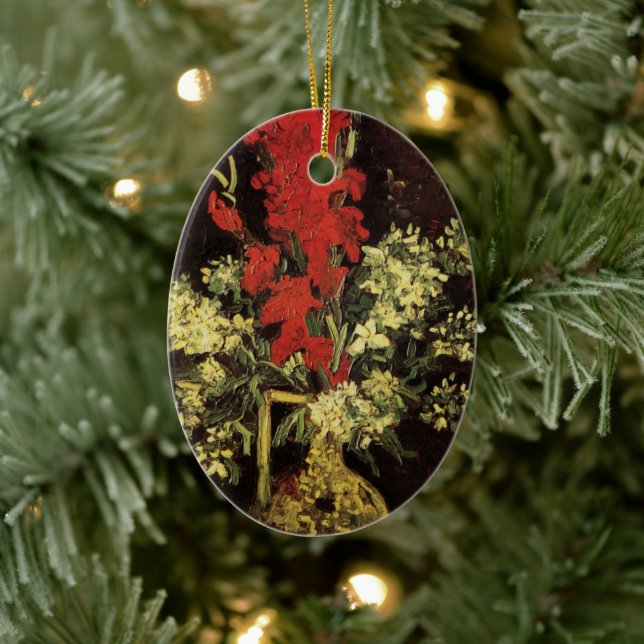 Vase with Gladioli, Carnations by Vincent van Gogh Ceramic Tree Decoration (Tree)