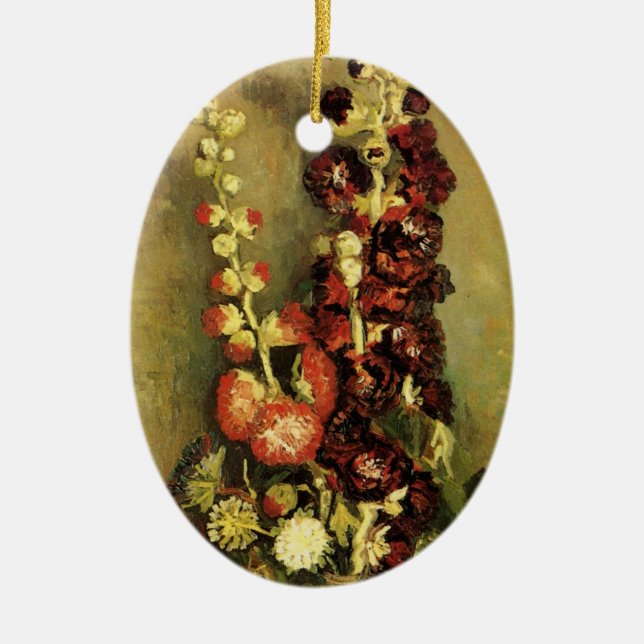 Vase with Hollyhocks by Vincent van Gogh Ceramic Tree Decoration (Front)