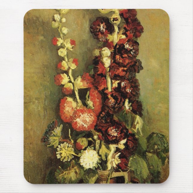 Vase with Hollyhocks by Vincent van Gogh Mouse Mat (Front)