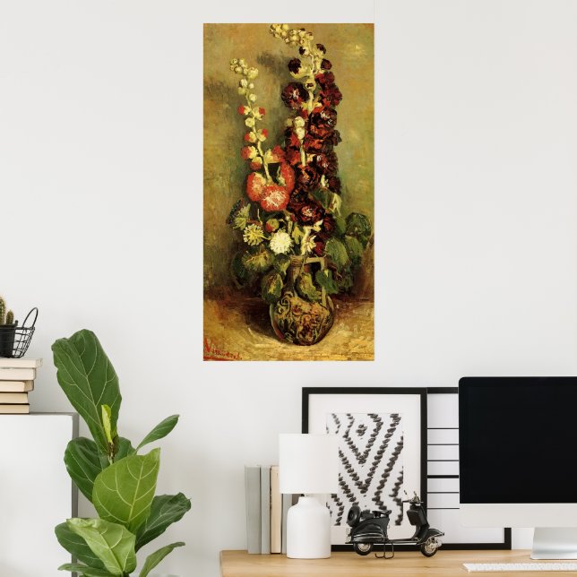 Vase with Hollyhocks by Vincent van Gogh Poster (Home Office)