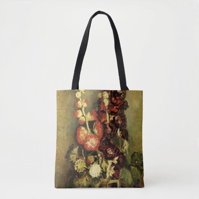 Vase with Hollyhocks by Vincent van Gogh Tote Bag (Front)