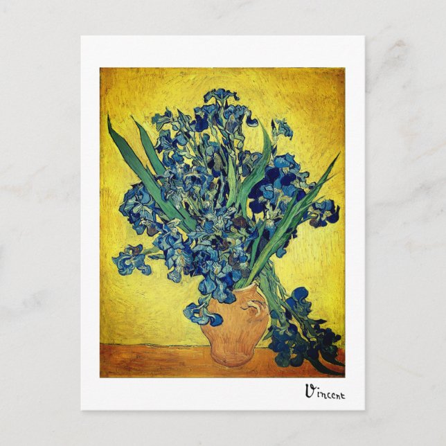 Vase with Irises Against a Yellow Back Postcard (Front)