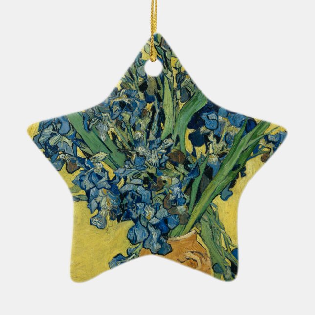 Vase with Irises by Van Gogh - Still Life Ceramic Tree Decoration (Front)