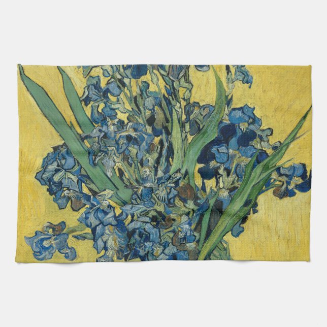 Vase with Irises by Van Gogh - Still Life Tea Towel (Horizontal)