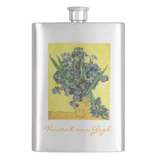 Vase with Irises in Yellow background, Van Gogh Hip Flask