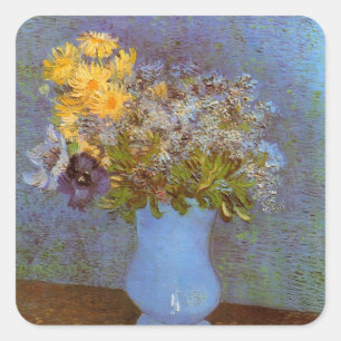 Vase with Lilacs and Daisies by Vincent van Gogh Square Sticker