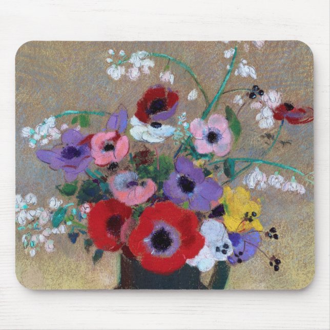 Vase with Mixed Flowers, Redon Mouse Mat (Front)