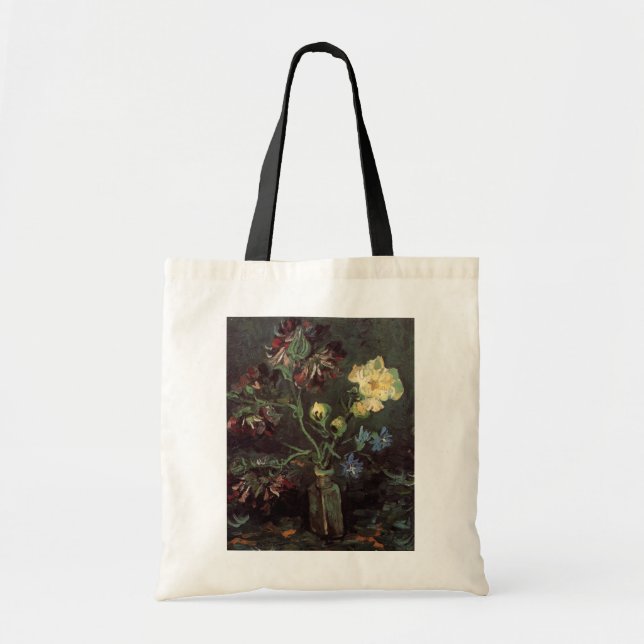 Vase with Myosotis and Peonies by Vincent van Gogh Tote Bag (Front)
