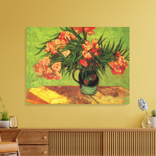 Vase with Oleanders and Books by Vincent van Gogh Canvas Print