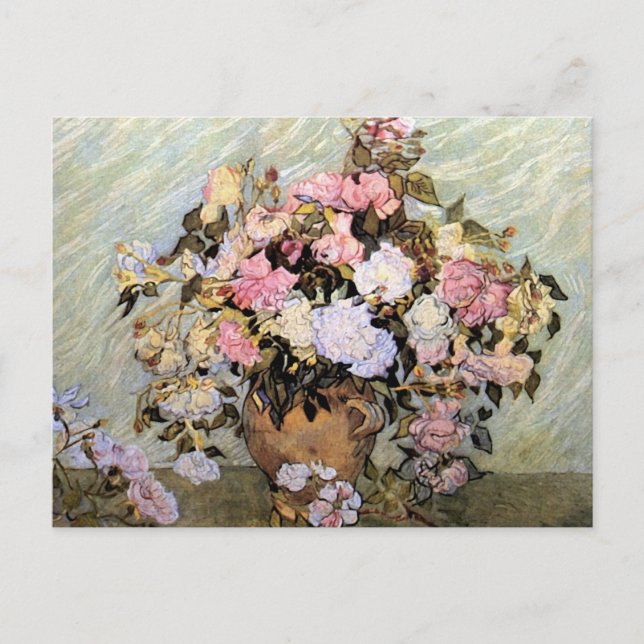 Vase with Pink Roses (F681) Van Gogh Fine Art Postcard (Front)