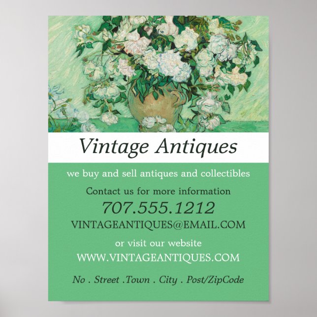 Vase With Pink Roses, Van Gogh, Antique Store Poster (Front)