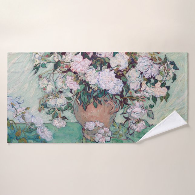 Vase with Pink Roses, Van Gogh Bath Towel (Bath Towel)
