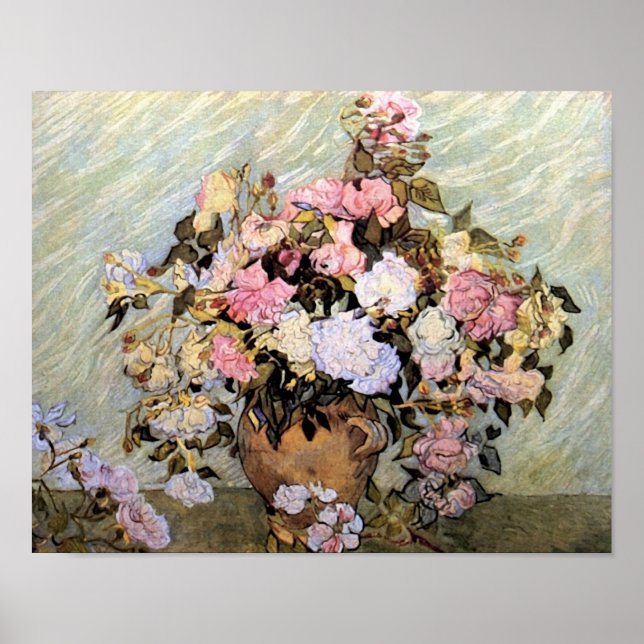 Vase with Pink Roses Van Gogh Fine Art Poster (Front)