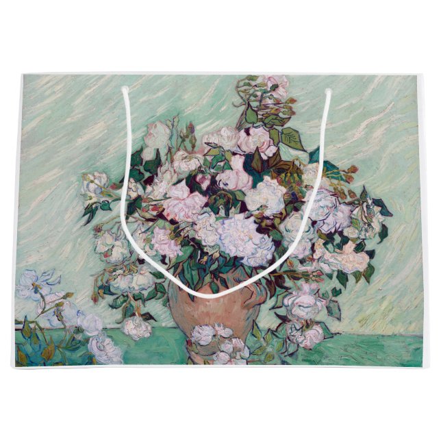 Vase with Pink Roses, Van Gogh Large Gift Bag (Front)