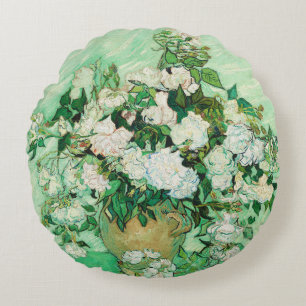 Vase with Pink Roses, Vincent Van Gogh Round Cushion
