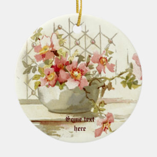 Vase with pinkroses vintage watercolor ornament