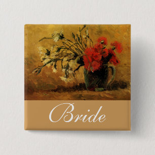 vase with red and white carnations, van Gogh 15 Cm Square Badge