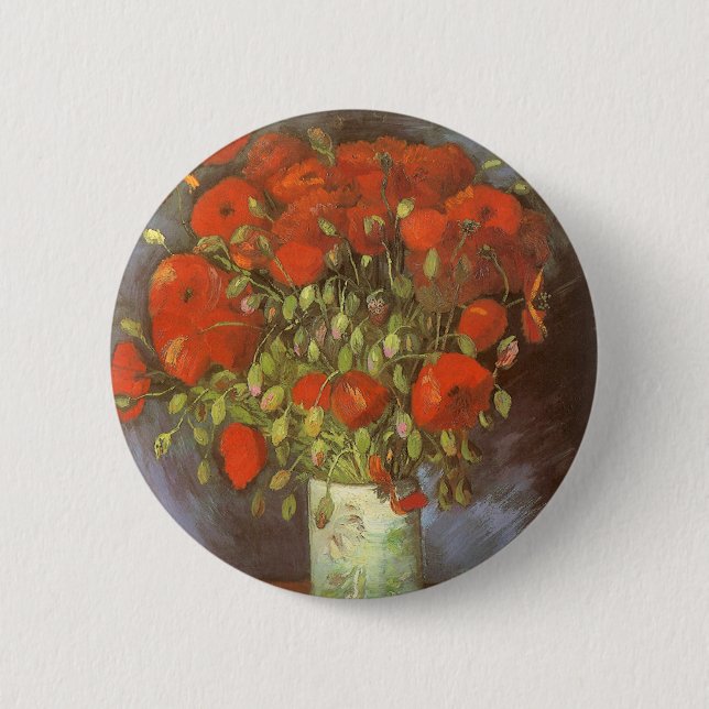 Vase with Red Poppies by Vincent van Gogh 6 Cm Round Badge (Front)