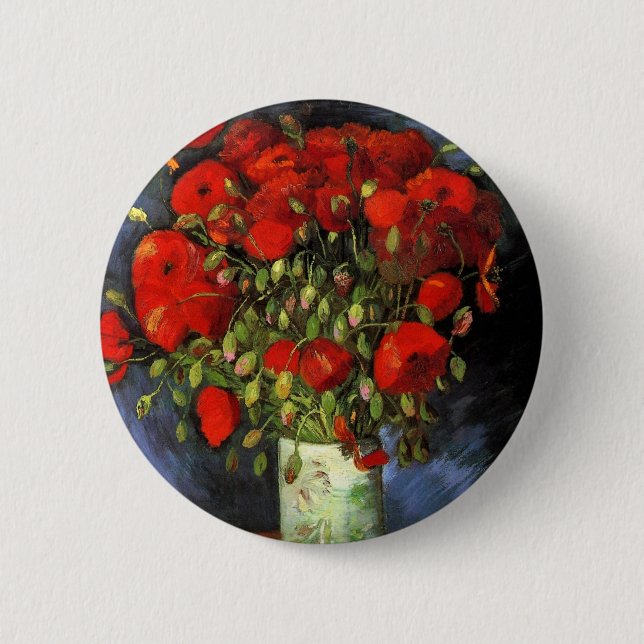 Vase with Red Poppies by Vincent van Gogh 6 Cm Round Badge (Front)