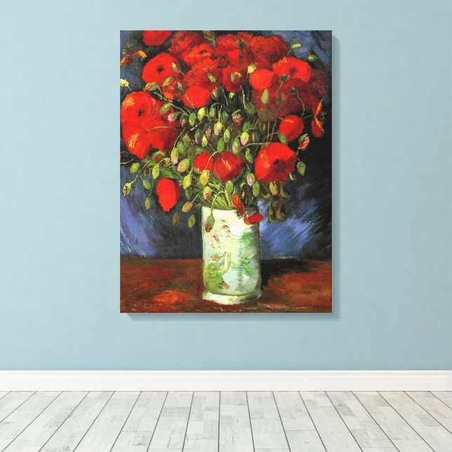 Vase with Red Poppies by Vincent van Gogh Canvas Print (Insitu(Wood Floor))