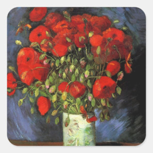 Vase with Red Poppies by Vincent van Gogh Square Sticker