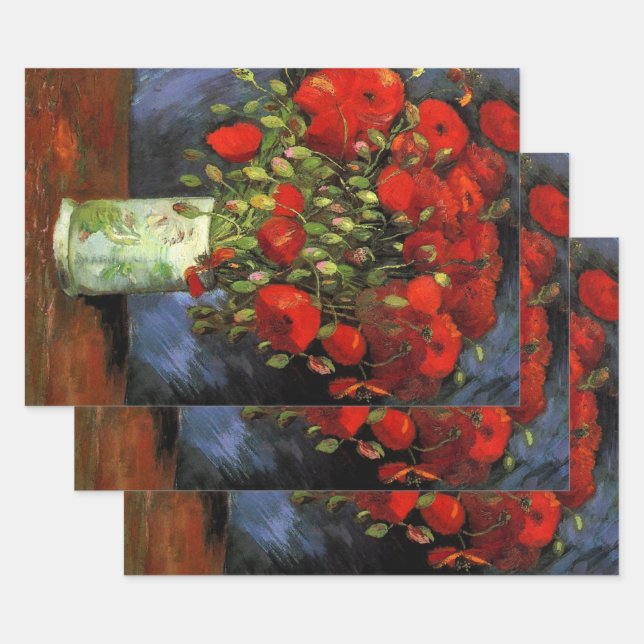 Vase with Red Poppies by Vincent van Gogh Wrapping Paper Sheet (Set)