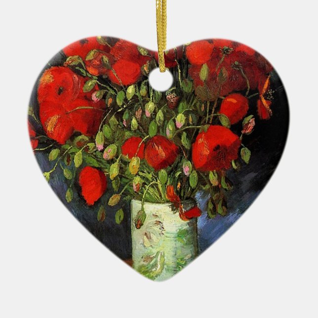 Vase with Red Poppies Vincent van Gogh Ceramic Tree Decoration (Front)