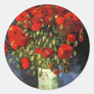 Vase with Red Poppies   Vincent van Gogh Classic Round Sticker