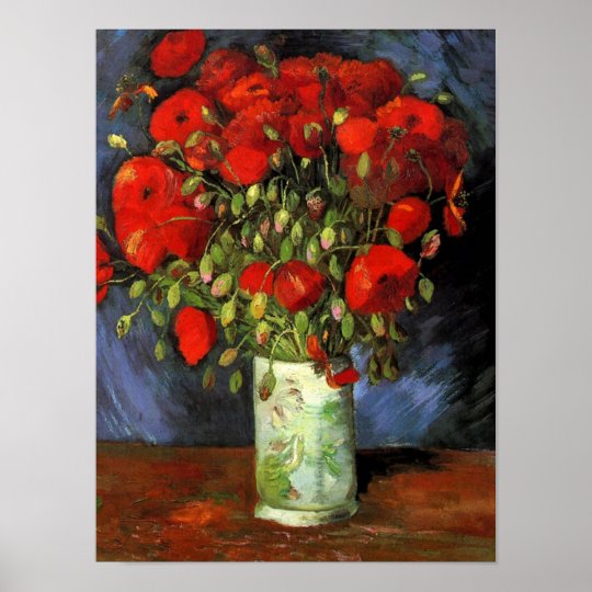 Vase With Red Poppies Vincent Van Gogh Poster Zazzle Co Uk