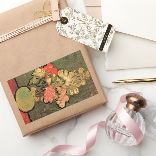 Vase with Rose Mallows by Vincent van Gogh Rectangular Sticker (Gifting)