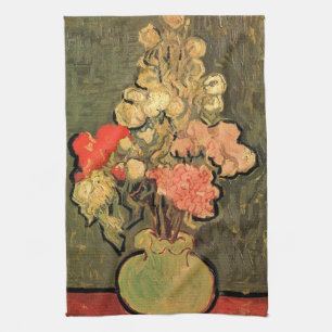 Vase with Rose Mallows by Vincent van Gogh Tea Towel