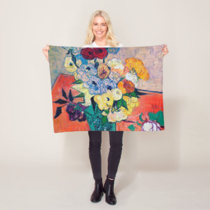 Vase with Roses and Anemones, Van Gogh Fleece Blanket