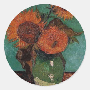 Vase with three sunflowers,Vincent van Gogh Classic Round Sticker