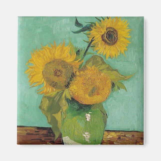 Vase with three sunflowers, Vincent van Gogh Magnet (Front)