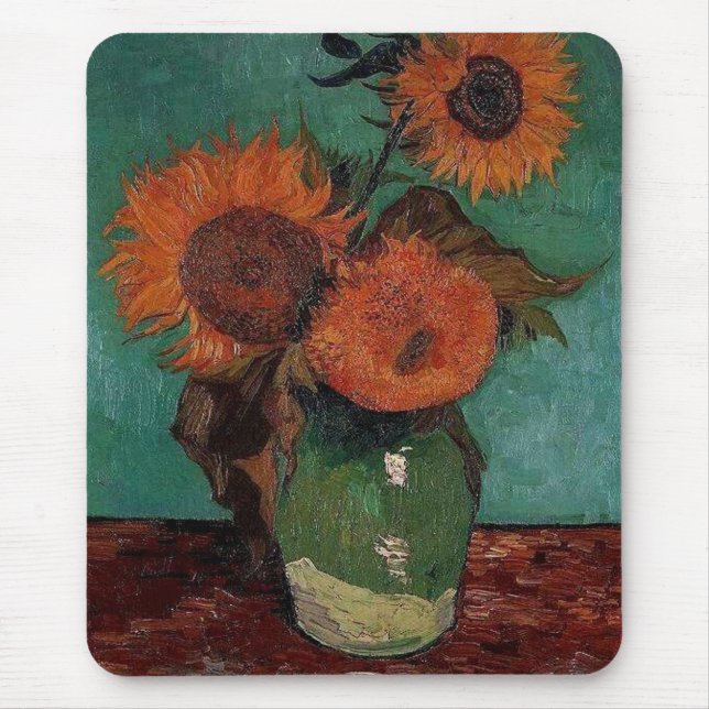 Vase with three sunflowers,Vincent van Gogh Mouse Mat (Front)