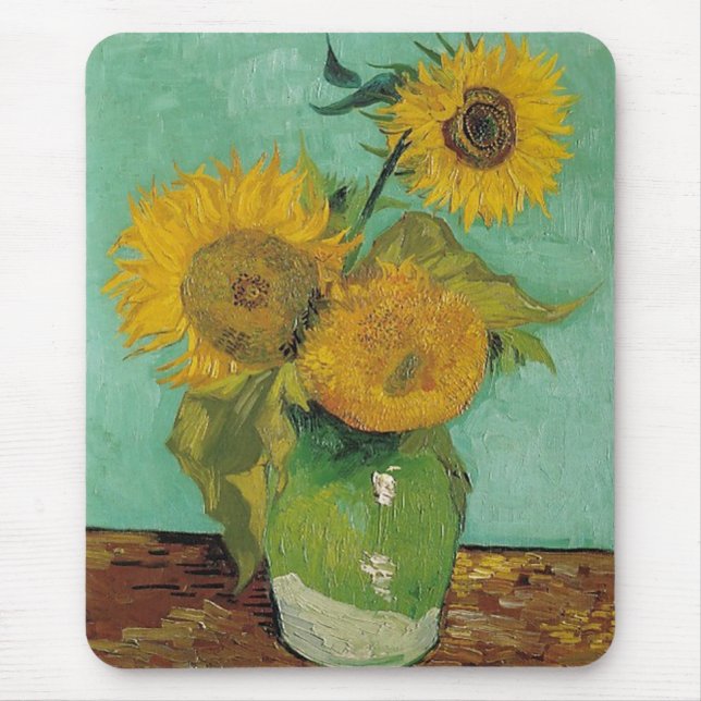 Vase with three sunflowers, Vincent van Gogh Mouse Mat (Front)