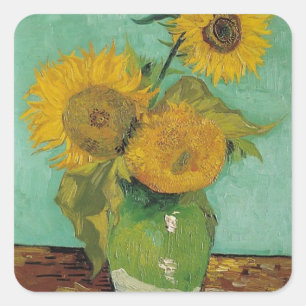 Vase with three sunflowers, Vincent van Gogh Square Sticker