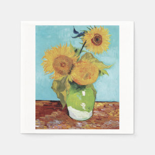 Vase with Three Sunglowers 1888 by Vincent van Gog Napkin