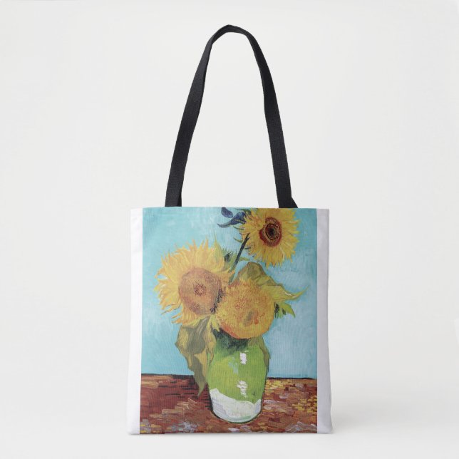 Vase with Three Sunglowers 1888 by Vincent van Gog Tote Bag (Front)