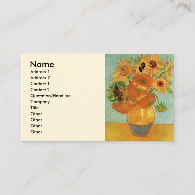 Vase with Twelve Sunflowers by Vincent van Gogh Business Card (Front)