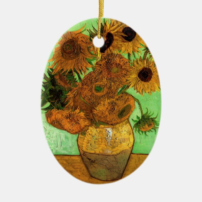 Vase with Twelve Sunflowers by Vincent van Gogh Ceramic Tree Decoration (Front)