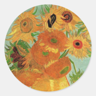 Vase with Twelve Sunflowers by Vincent van Gogh Classic Round Sticker
