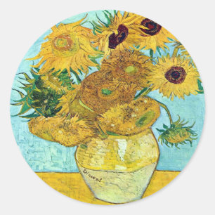 Vase With Twelve Sunflowers By Vincent Van Gogh Classic Round Sticker