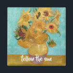 Vase with Twelve Sunflowers by Vincent Van Gogh  Magnet<br><div class="desc">Vase with Twelve Sunflowers was completed by Vincent Van Gogh as part of the second series in August 1888 in Arles and is painted as oil on canvas. Van Gogh was intent on focusing on creating 'broken yellows' which would 'burst against various blue backgrounds', almost like a stained-glass window in...</div>