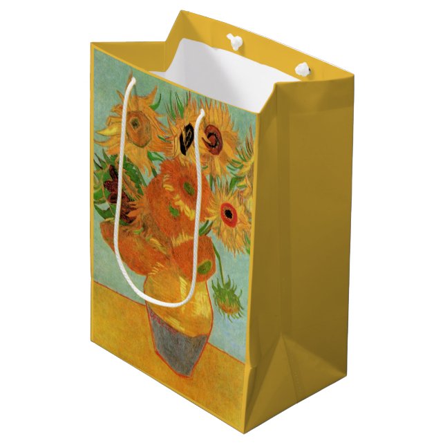 Vase with Twelve Sunflowers by Vincent van Gogh Medium Gift Bag (Front Angled)