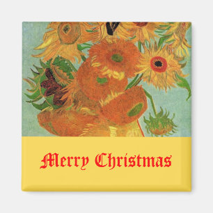 Vase with Twelve Sunflowers, Merry Christmas Magnet