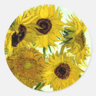 Vase with Twelve Sunflowers, Van Gogh Fine Art Classic Round Sticker