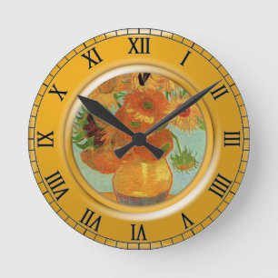 Vase with twelve sunflowers, Vincent van Gogh Round Clock
