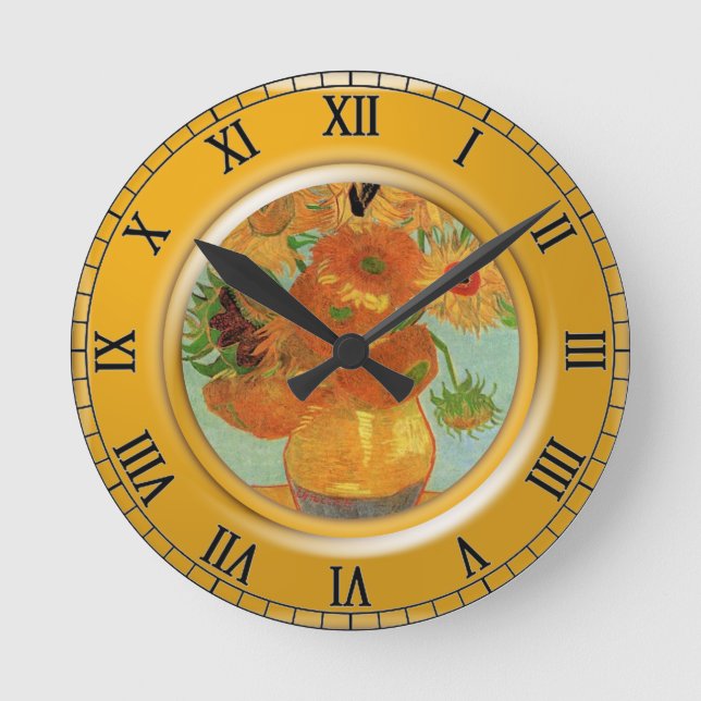 Vase with twelve sunflowers, Vincent van Gogh Round Clock (Front)